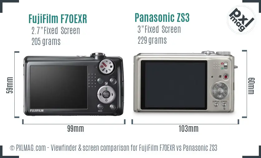 FujiFilm F70EXR vs Panasonic ZS3 Screen and Viewfinder comparison FujiFilm F70EXR vs Panasonic ZS3 Screen and Viewfinder comparison