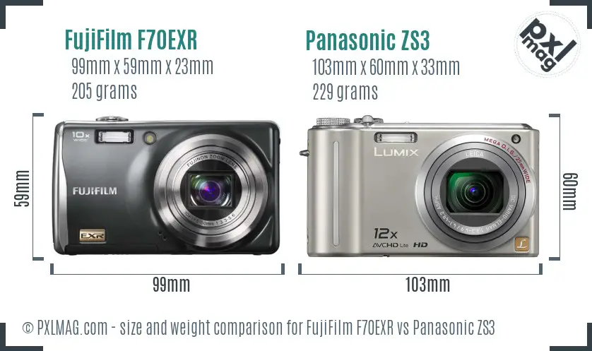 FujiFilm F70EXR vs Panasonic ZS3 size comparison FujiFilm F70EXR vs Panasonic ZS3 size comparison
