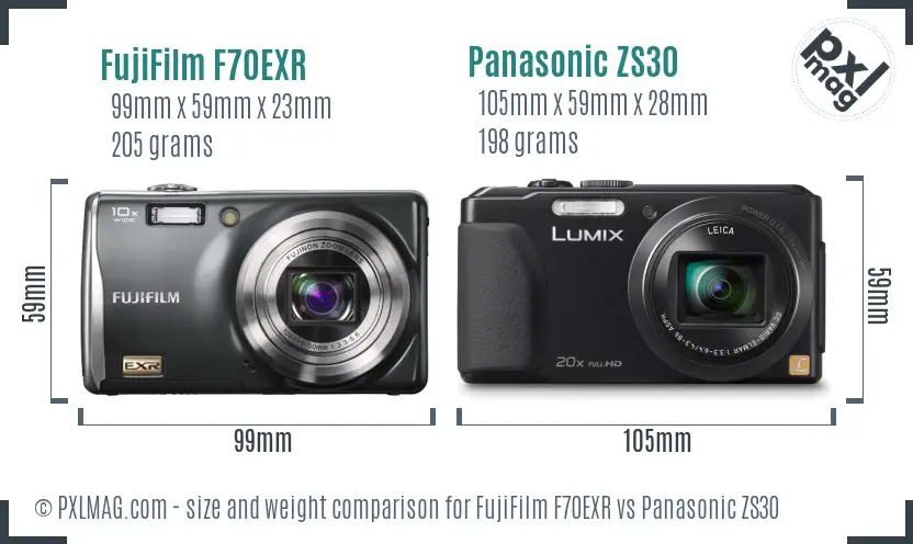 FujiFilm F70EXR vs Panasonic ZS30 size comparison FujiFilm F70EXR vs Panasonic ZS30 size comparison