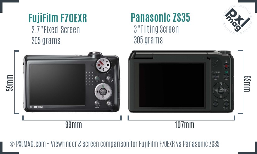 FujiFilm F70EXR vs Panasonic ZS35 Screen and Viewfinder comparison