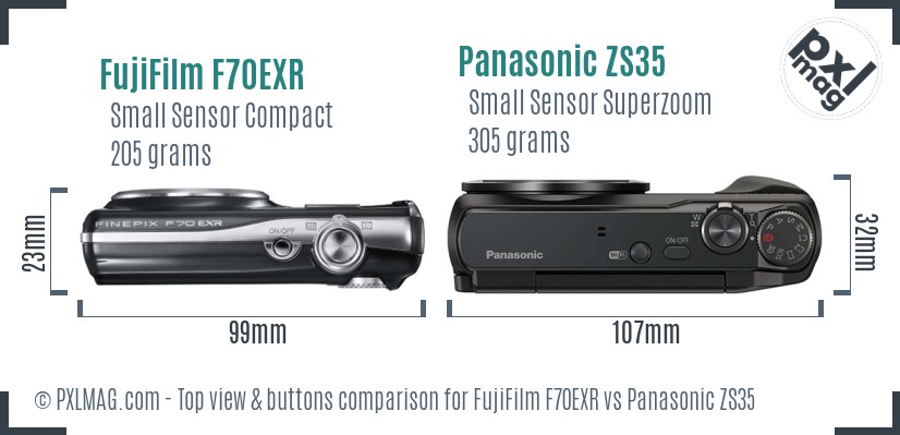 FujiFilm F70EXR vs Panasonic ZS35 top view buttons comparison