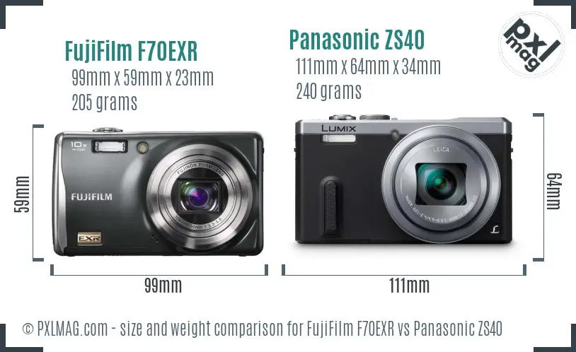 FujiFilm F70EXR vs Panasonic ZS40 size comparison