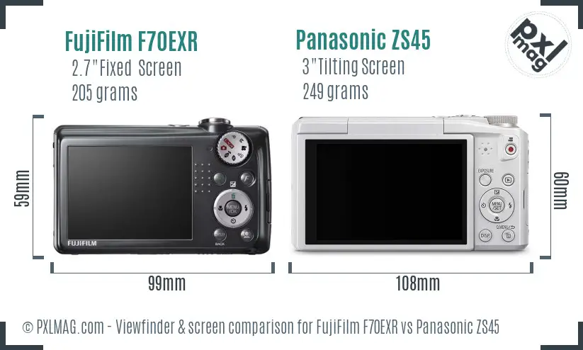 FujiFilm F70EXR vs Panasonic ZS45 Screen and Viewfinder comparison