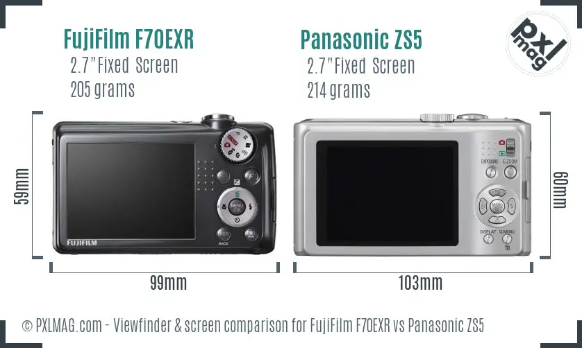 FujiFilm F70EXR vs Panasonic ZS5 Screen and Viewfinder comparison