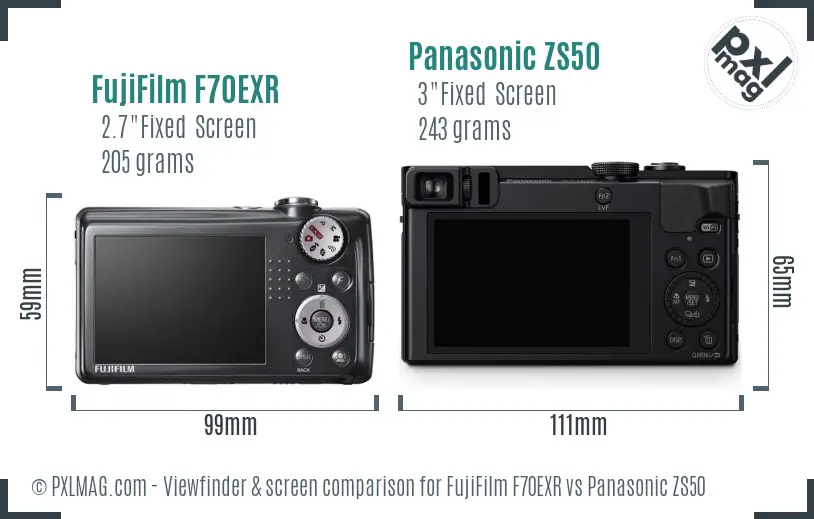 FujiFilm F70EXR vs Panasonic ZS50 Screen and Viewfinder comparison