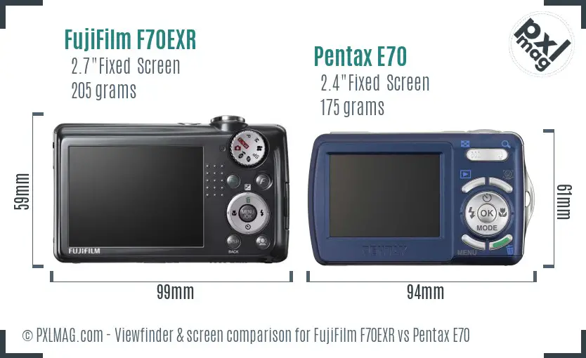 FujiFilm F70EXR vs Pentax E70 Screen and Viewfinder comparison FujiFilm F70EXR vs Pentax E70 Screen and Viewfinder comparison