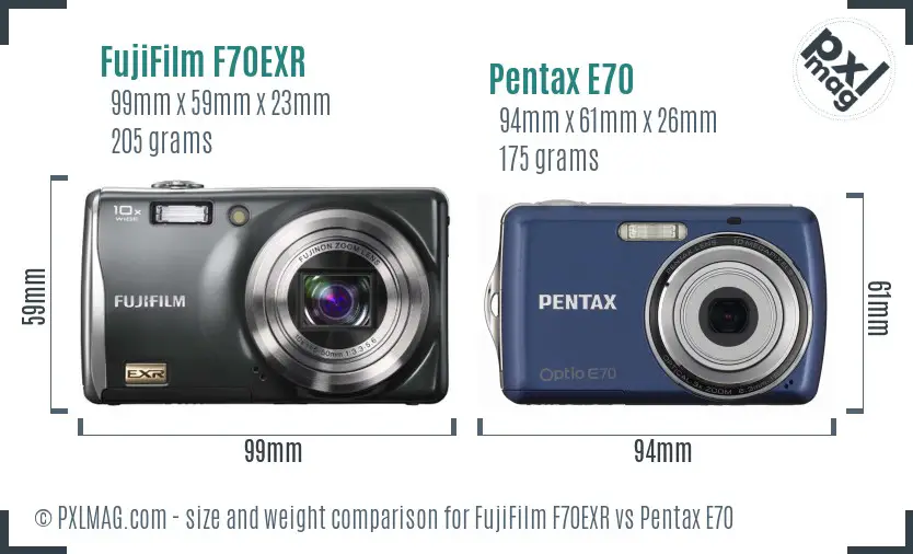 FujiFilm F70EXR vs Pentax E70 size comparison FujiFilm F70EXR vs Pentax E70 size comparison