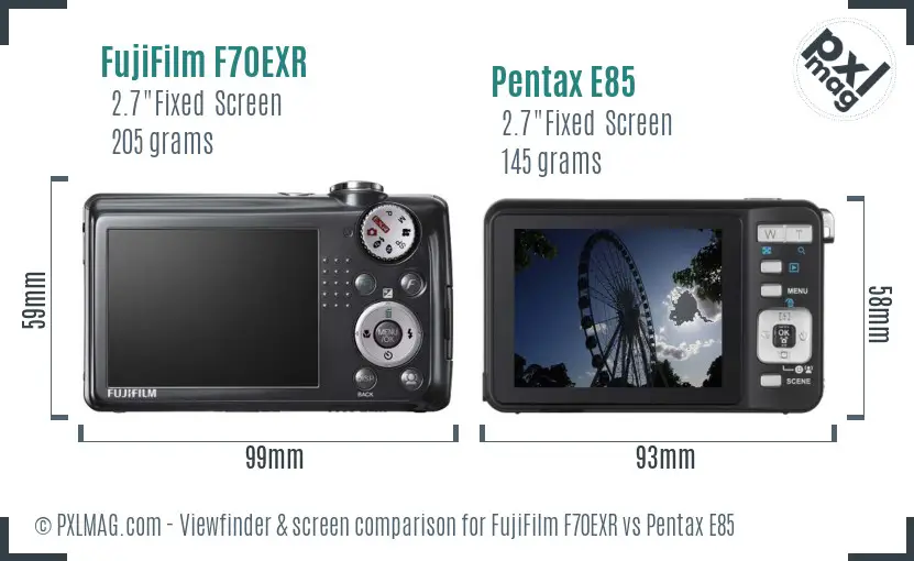 FujiFilm F70EXR vs Pentax E85 Screen and Viewfinder comparison FujiFilm F70EXR vs Pentax E85 Screen and Viewfinder comparison