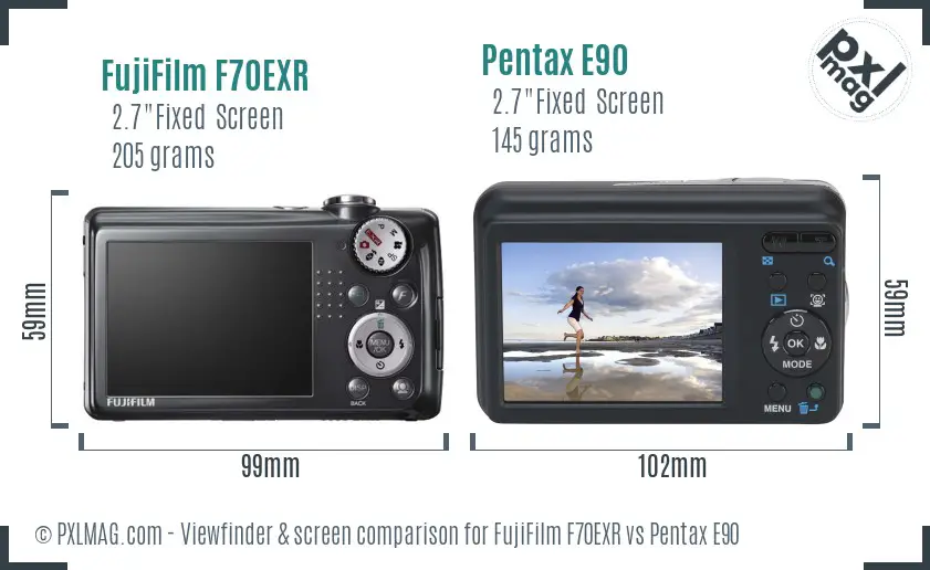 FujiFilm F70EXR vs Pentax E90 Screen and Viewfinder comparison