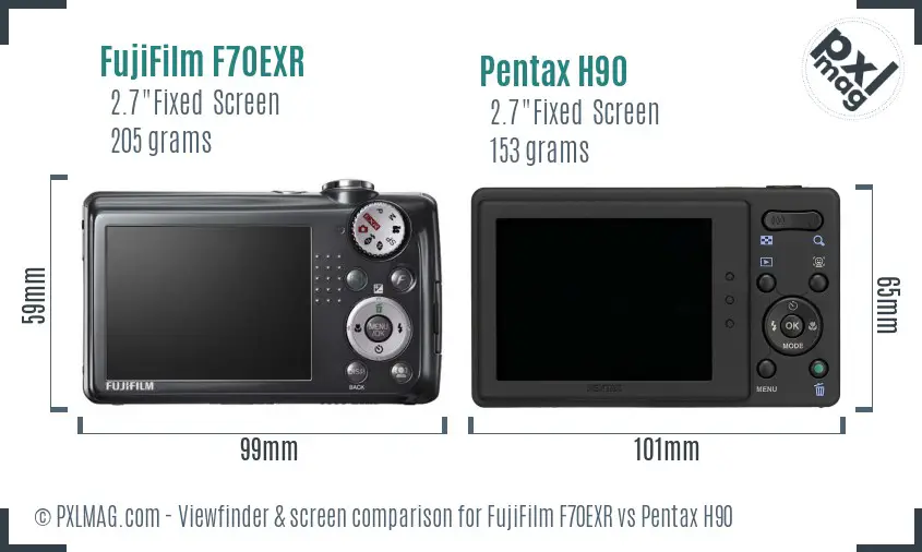 FujiFilm F70EXR vs Pentax H90 Screen and Viewfinder comparison FujiFilm F70EXR vs Pentax H90 Screen and Viewfinder comparison