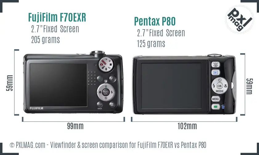 FujiFilm F70EXR vs Pentax P80 Screen and Viewfinder comparison