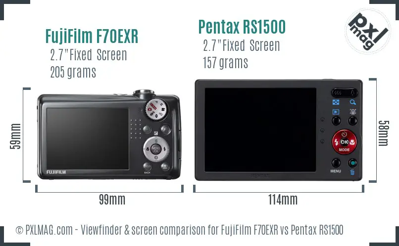 FujiFilm F70EXR vs Pentax RS1500 Screen and Viewfinder comparison