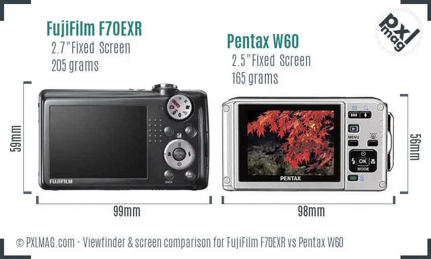 FujiFilm F70EXR vs Pentax W60 Screen and Viewfinder comparison