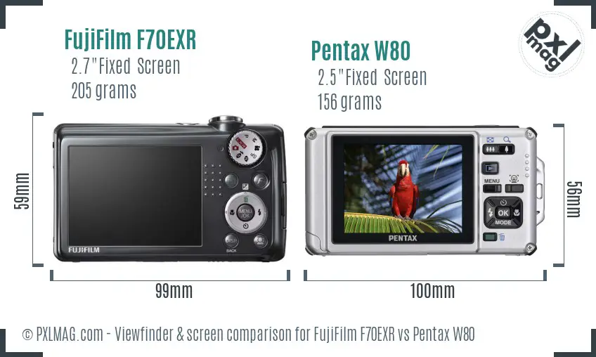 FujiFilm F70EXR vs Pentax W80 Screen and Viewfinder comparison