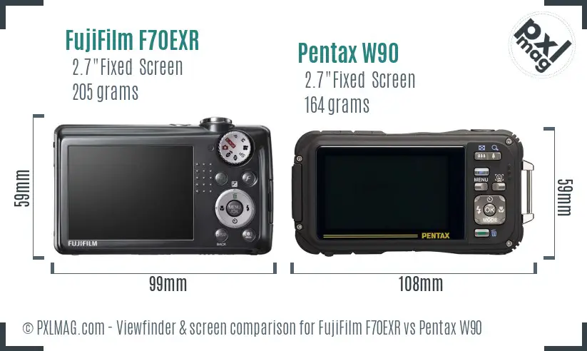 FujiFilm F70EXR vs Pentax W90 Screen and Viewfinder comparison FujiFilm F70EXR vs Pentax W90 Screen and Viewfinder comparison