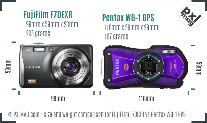 FujiFilm F70EXR vs Pentax WG-1 GPS size comparison