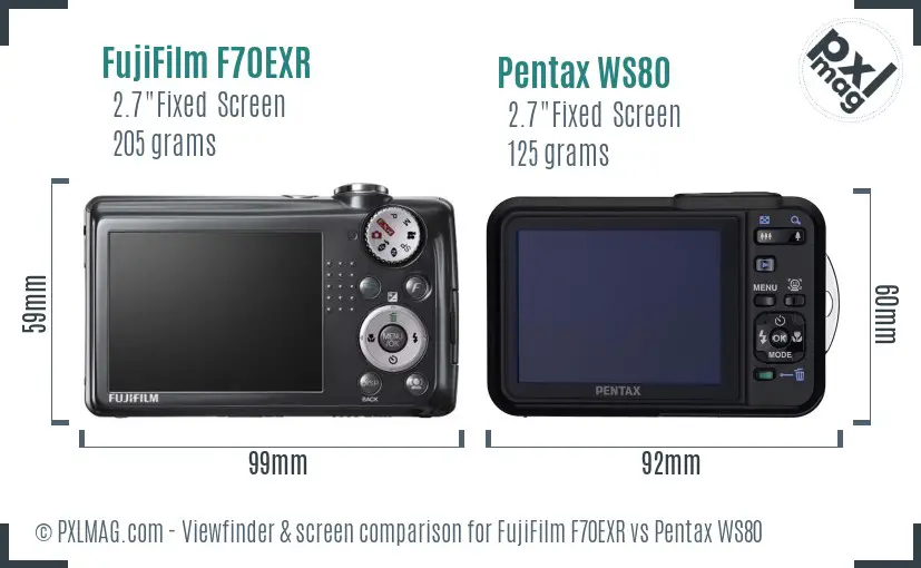 FujiFilm F70EXR vs Pentax WS80 Screen and Viewfinder comparison