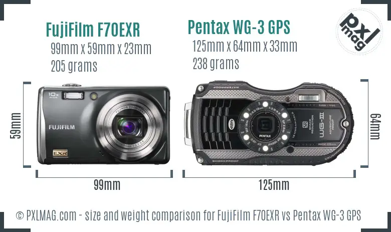 FujiFilm F70EXR vs Pentax WG-3 GPS size comparison FujiFilm F70EXR vs Pentax WG-3 GPS size comparison