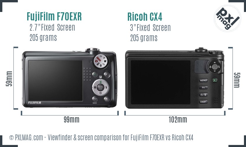 FujiFilm F70EXR vs Ricoh CX4 Screen and Viewfinder comparison