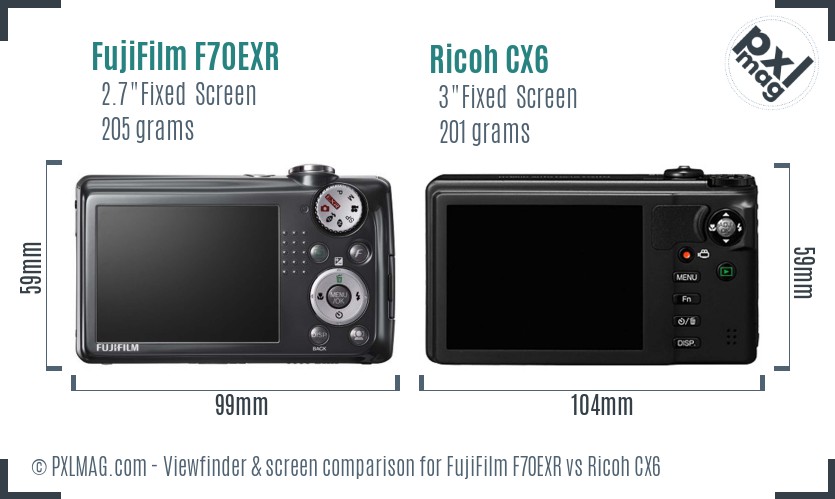 FujiFilm F70EXR vs Ricoh CX6 Screen and Viewfinder comparison