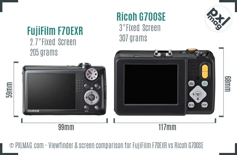 FujiFilm F70EXR vs Ricoh G700SE Screen and Viewfinder comparison