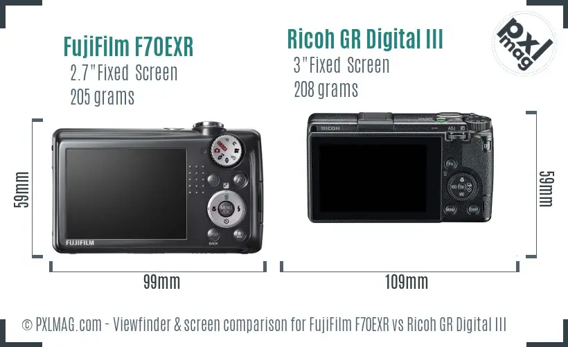 FujiFilm F70EXR vs Ricoh GR Digital III Screen and Viewfinder comparison