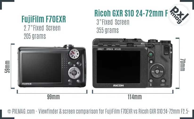 FujiFilm F70EXR vs Ricoh GXR S10 24-72mm F2.5-4.4 VC Screen and Viewfinder comparison