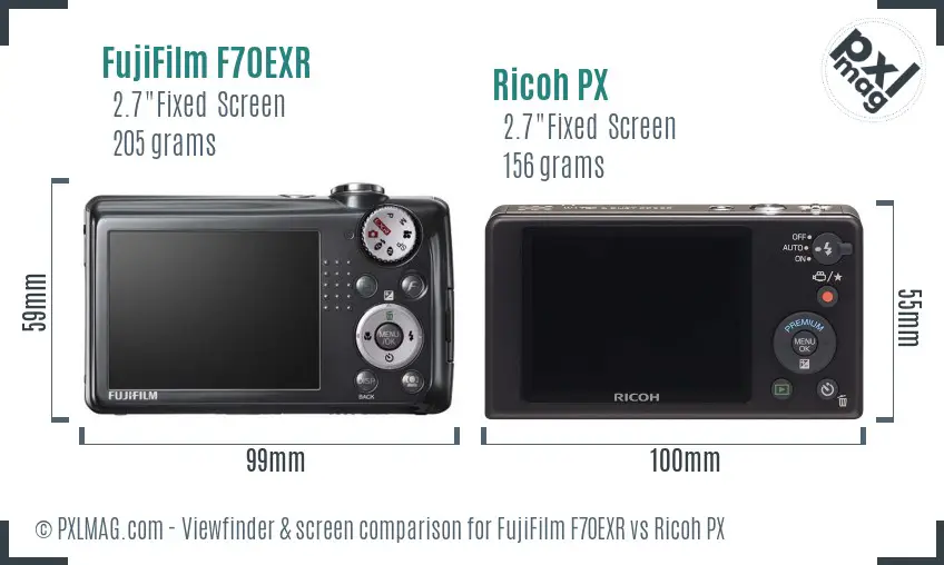 FujiFilm F70EXR vs Ricoh PX Screen and Viewfinder comparison