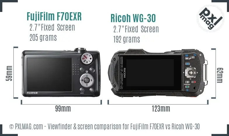 FujiFilm F70EXR vs Ricoh WG-30 Screen and Viewfinder comparison