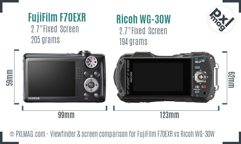 FujiFilm F70EXR vs Ricoh WG-30W Screen and Viewfinder comparison