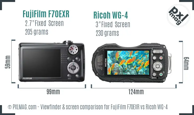 FujiFilm F70EXR vs Ricoh WG-4 Screen and Viewfinder comparison