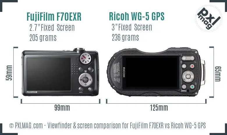 FujiFilm F70EXR vs Ricoh WG-5 GPS Screen and Viewfinder comparison