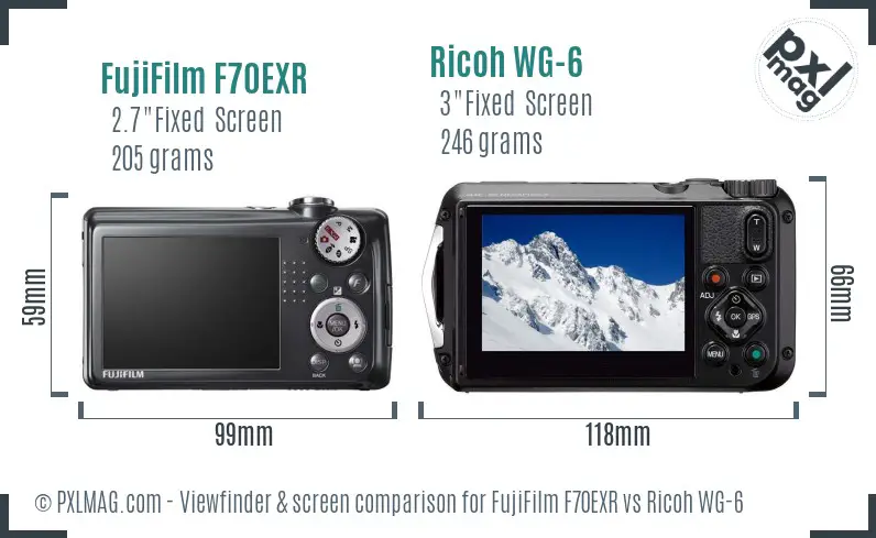 FujiFilm F70EXR vs Ricoh WG-6 Screen and Viewfinder comparison