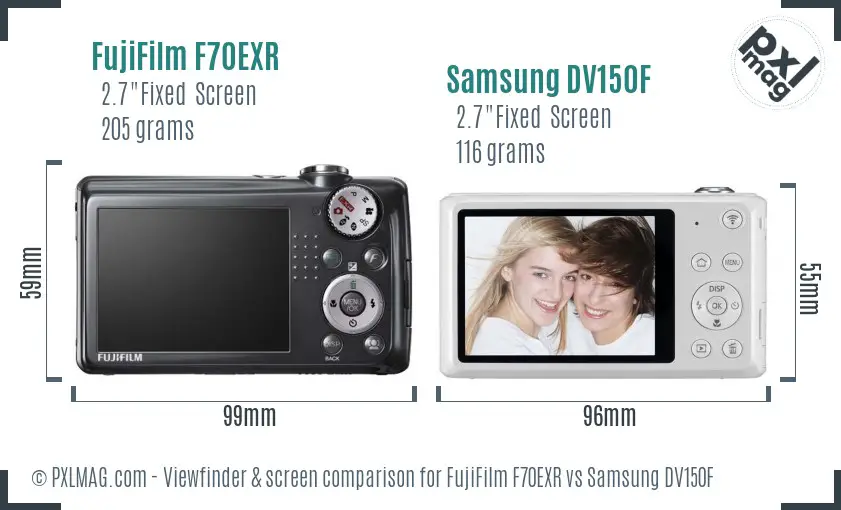 FujiFilm F70EXR vs Samsung DV150F Screen and Viewfinder comparison