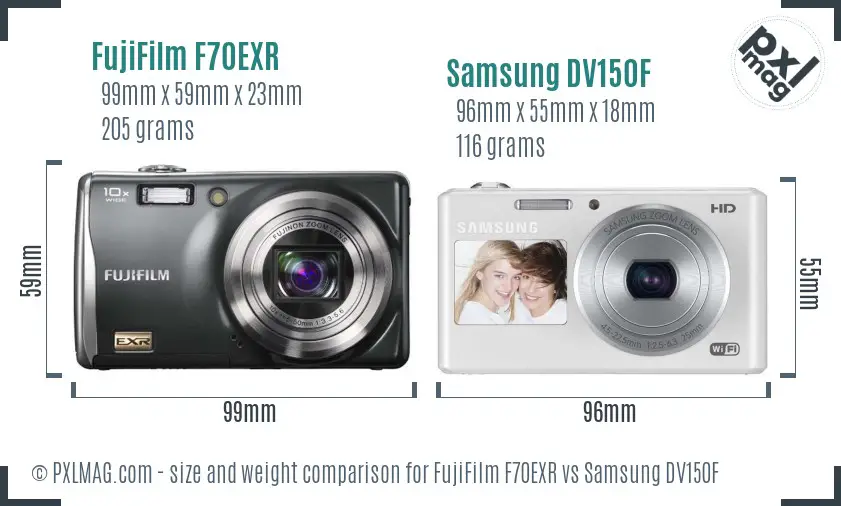 FujiFilm F70EXR vs Samsung DV150F size comparison