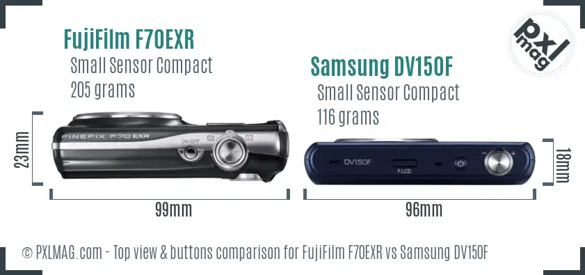 FujiFilm F70EXR vs Samsung DV150F top view buttons comparison