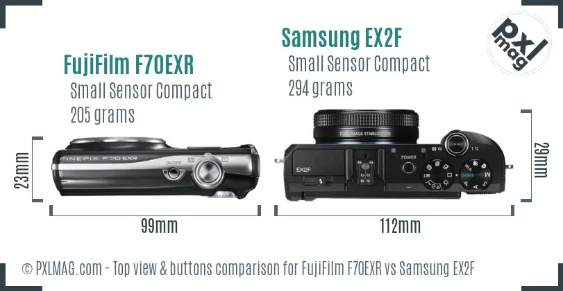 FujiFilm F70EXR vs Samsung EX2F top view buttons comparison
