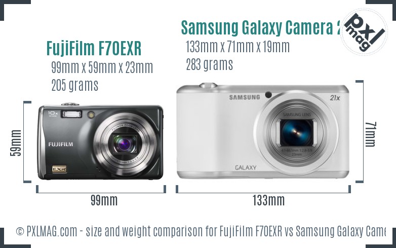 FujiFilm F70EXR vs Samsung Galaxy Camera 2 size comparison FujiFilm F70EXR vs Samsung Galaxy Camera 2 size comparison