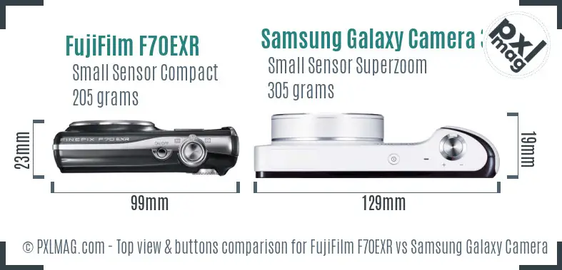 FujiFilm F70EXR vs Samsung Galaxy Camera 3G top view buttons comparison