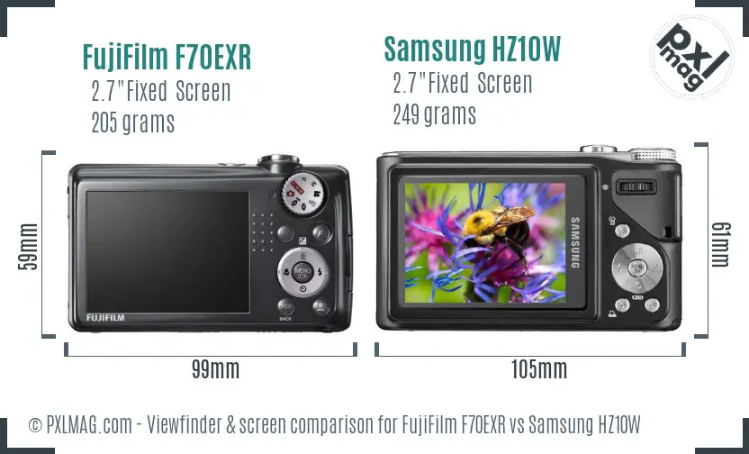 FujiFilm F70EXR vs Samsung HZ10W Screen and Viewfinder comparison FujiFilm F70EXR vs Samsung HZ10W Screen and Viewfinder comparison