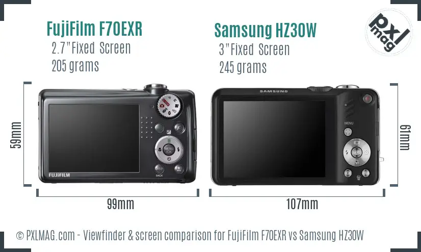 FujiFilm F70EXR vs Samsung HZ30W Screen and Viewfinder comparison FujiFilm F70EXR vs Samsung HZ30W Screen and Viewfinder comparison