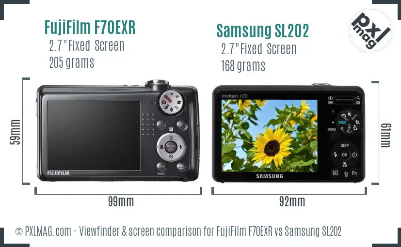 FujiFilm F70EXR vs Samsung SL202 Screen and Viewfinder comparison