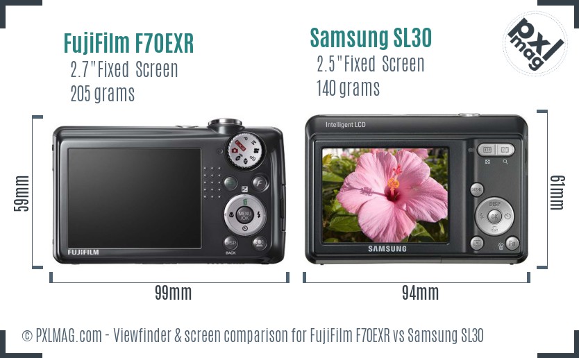 FujiFilm F70EXR vs Samsung SL30 Screen and Viewfinder comparison