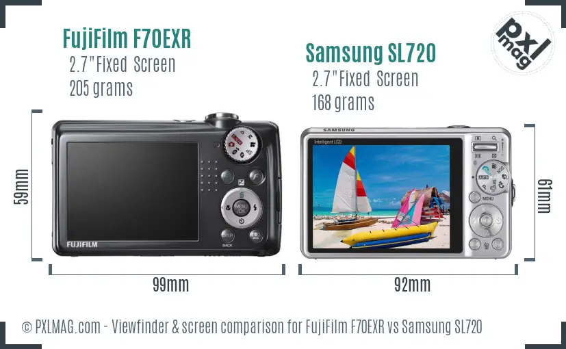 FujiFilm F70EXR vs Samsung SL720 Screen and Viewfinder comparison