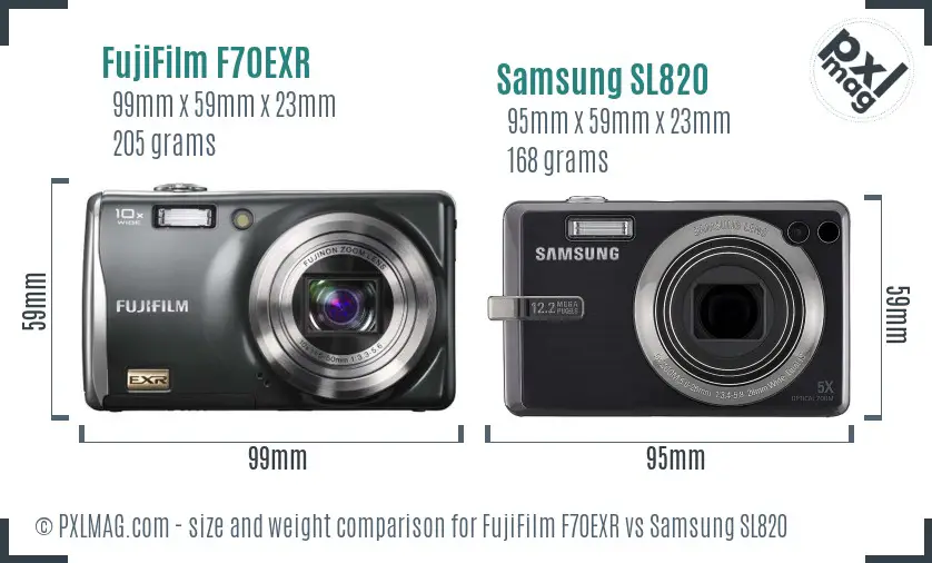 FujiFilm F70EXR vs Samsung SL820 size comparison