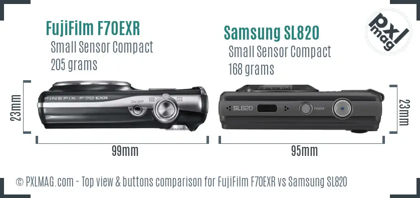 FujiFilm F70EXR vs Samsung SL820 top view buttons comparison