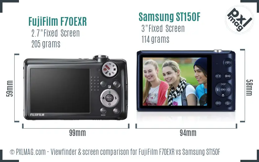 FujiFilm F70EXR vs Samsung ST150F Screen and Viewfinder comparison