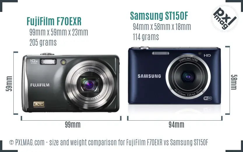 FujiFilm F70EXR vs Samsung ST150F size comparison