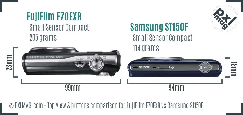 FujiFilm F70EXR vs Samsung ST150F top view buttons comparison