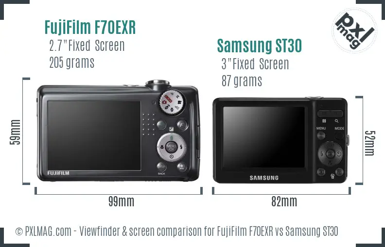 FujiFilm F70EXR vs Samsung ST30 Screen and Viewfinder comparison